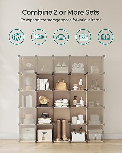 SONGMICS Cube Storage Organizer, Set of 16 Plastic Cubes, Book Shelf, Closet Organizers and Storage, Room Organization, Bedroom Living Room, 12.2 x 48.4 x 48.4 Inches, Camel Brown ULPC442K01 - color: Camel Brown, size: 16 Cubes, style: without doors
