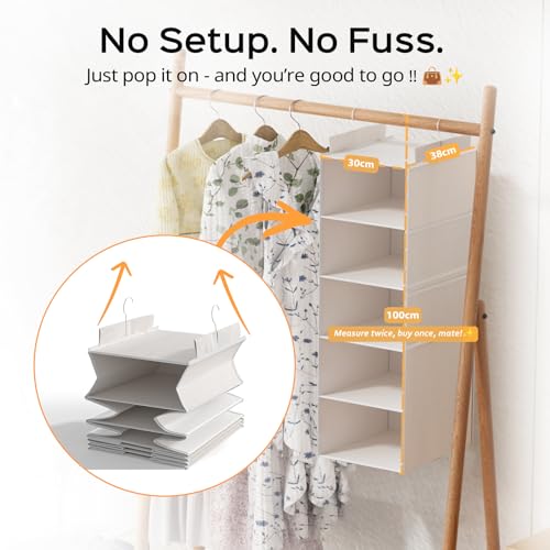 ALLTIDYUP Extra Deep Hanging Closet Organizers and Storage, 5-Tier Closet Hanging Organizer with 4 Mesh Pockets, Heavy-Duty Closet Shelves for Clothes and Hats, Ideal for Dorms and RVs, 1-Pack, White - color: White, size: 5 Tier