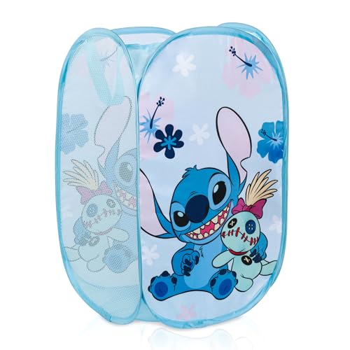 Jay Franco Disney Lilo and Stitch Pop Up Hamper - Mesh Laundry Basket/Bag with Durable Handles - Storage for Clothes and Toys - color: Blue - Stitch