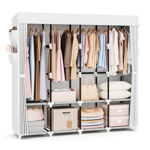 VTRIN Portable Closet for Hanging Clothes 67 Inch Wide Large Capacity Portable Wardrobe Closet with Cover, 4 Storage Shelves and 4 Hanging Rod Sturdy Free Standing Closet for Bedroom, White - color: White, size: 4 Row - 67'' Wide