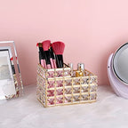 Hipiwe Crystal Remote Control Holder Gold Bling Makeup Brush Organizer Remote Caddy Candle Tabletop Pen Pencil Storage for Dresser Office Bathroom, 2-Slot - style: 2-Slot, Gold