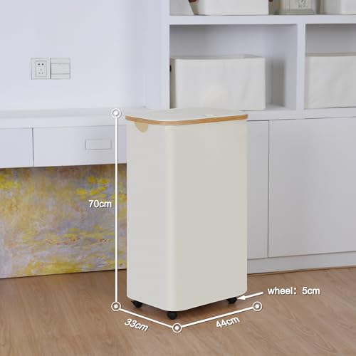 Laundry Basket with Wheels,100L Hampers for Laundry,Large Laundry Hamper with Lid and Bamboo Handles,Collapsible & Waterproof Tall Cloth Hamper for Dormitory Family，Beige - color: Beige, size: 100L with Wheels