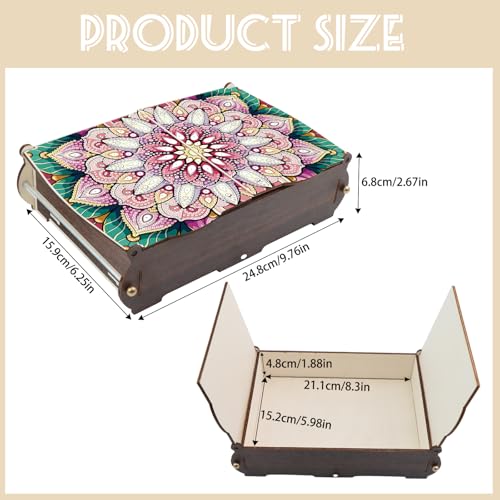 antor DIY Diamond Painting Wooden Storage Box, Mandala Flower Creative Special Shaped Rhinestone Art Flip Cover Decorative Organizer, Handmade Art Desktop Decorations Gift for Adults - color: Bright Mandala