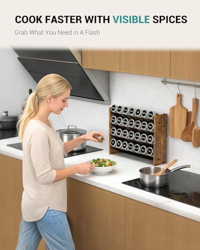 NESAPTO Spice Rack Organizer for Cabinet, Wooden 4 Tier Vertical Seasoning Organizers for Kitchen Pantry, Countertop/Wall Mount, Holds 28 Spice Jars (No Jars Included), 14" W × 9.4" H - size: Holds 28 Jars, 14"W × 9.4"H