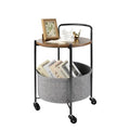 Rolling Round Metal Side Table,2-Tier Storage Side Table with Wheels,End Coffee Table with Steel Frame and Fabric Storage Basket,Cart Side Table Tray for Living Room,Bedroom,Wood Black - color: Wood Black