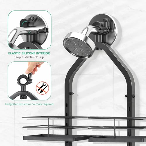 Shower Caddy Hanging for Handheld Showerheads Adjustable Height Extra Long Bathroom Storage Organizer Hanger Rack Rustproof Hose Shower Organizer 4 Levels Height Shower Rack（black - color: black, size: 4 grids