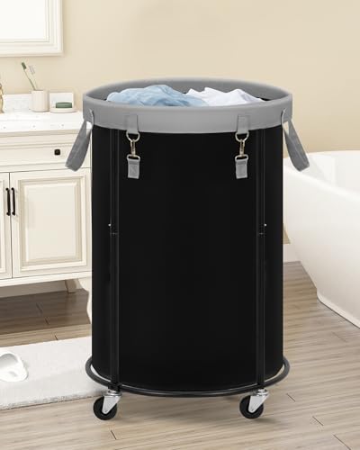 STORAGE MANIAC Rolling Laundry Hamper with Wheels 110L Laundry Basket, Round Laundry Cart with Metal Frame and Removable Bag, Clothes Hamper for Bedroom, Bathroom, Dorm Room, Laundry Room, Black - color: Black