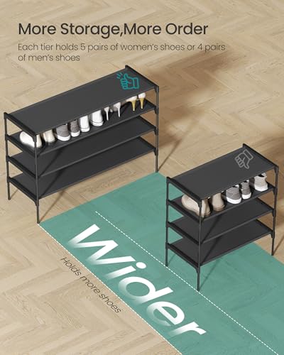 SONGMICS Shoe Rack, 4-Tier Shoe Storage Organizer, Space-Saving, 11.7 x 36.1 x 27.7 Inches, Entryway, Metal Frame, Non-Woven Fabric Shelves, Ink Black ULSH034BH01 - color: Ink Black, size: 4 Tiers (36.1"W)