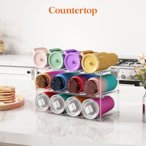Lifewit Stackable Bottle Storage Organizer, Clear Freestanding Wine Holder for Cabinet, Large Slot Water Bottle Tumbler Cup Organizer for Pantry, Plastic Wine Rack for Fridge Cellar, 3Tier Hold 12 - size: 3 Tier-12 Bottle