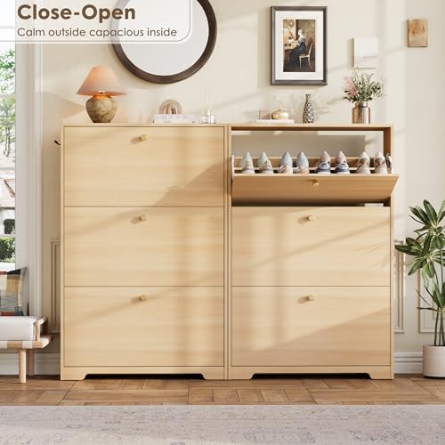 Nicetree Shoe Storage Cabinet, Slim Shoe Cabinet, Hidden Shoe Rack Cabinet, Shoe Storage Cabinet for Entryway, Hallway, Foryer, Natural Oak - color: Natural Oak, style: 3-Drawers