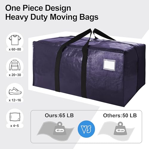 VELVETSURE 12 Pack Heavy Duty Extra Large Moving Bags W/Backpack Straps - Strong Handles & Zippers, Storage Totes For Space Saving, Fold Flat, Alternative to Moving Box and Storage Bin, Blue - color: Blue, size: 24 Gal - 12 Pack