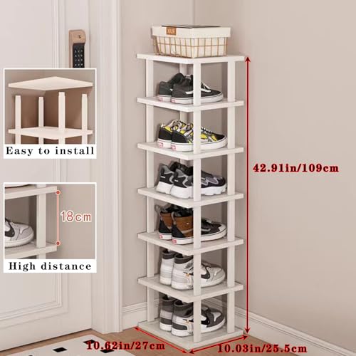 SAN HE 7-Tier Modern Bamboo Shoe Rack - Vertical, Slim, Space-Saving Shoe Organizer for Small Spaces, Closet, Entryway, Corner, Garage, Bedroom - color: White, size: 7-tier