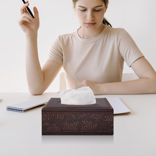 PU Leather Tissue Box Cover Tissue Box Holder Rectangle Tissues Organizer with Magnetic Bottom,Decorative Napkin Caddy for Vanity Dresser Night Stand Table Countertop Home Office Car,Retro - color: Rectangular Tissue Box-retro