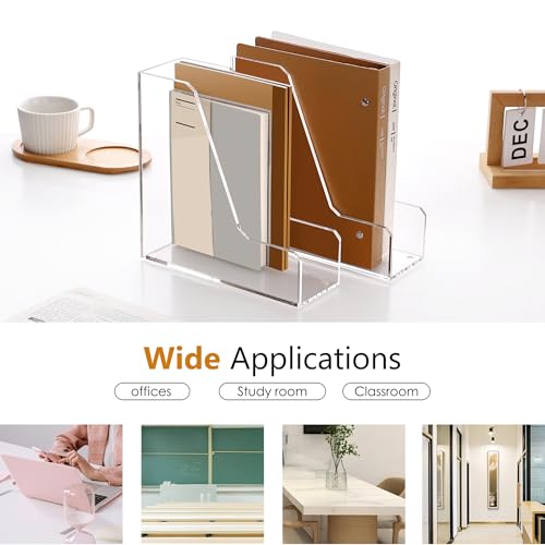 SANRUI Acrylic File Organizer, Clear Desk Organizer and Storage Bins Holding for Folders, Binders, Notebooks, Envelopes, Multi-purpose Magazine File Organizer for Home Office, 2 Pack - size: A5, 1 Section, 2 Pack