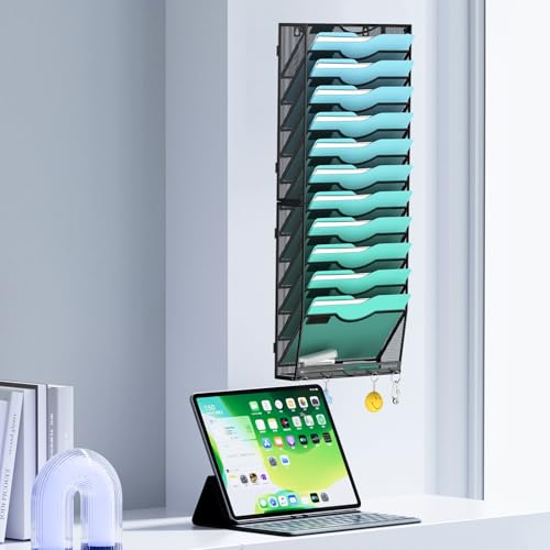 Gawerk 13-Tier Wall File Organizer Hanging Wall File Holder Wall Mount Paper Folder Organize - color: Black, size: 13-T