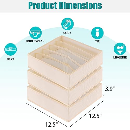 Bra Storage Drawers Organizer for Clothing Underwear Drawer Organizer Dividers Foldable Storage Cube Bins for Bra,Socks, Underwear,3 Pack （Creamy-White） - color: Creamy-White, size: 3 Pack