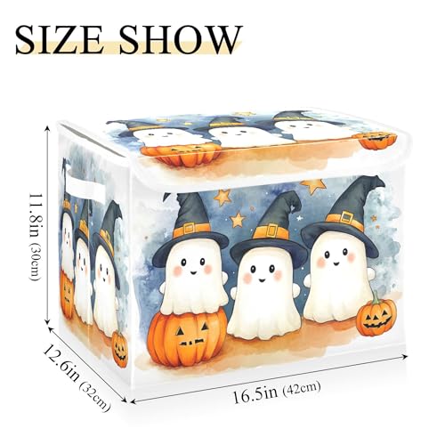 xigua Cute Cartoon Ghosts Storage Bins with Lids and Carrying Handle,Foldable Storage Boxes Organizer Containers Baskets Cube with Cover for Home Bedroom Closet Office - color: Cute Cartoon Ghosts