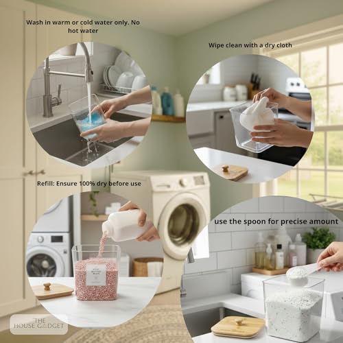 Laundry Pods Storage Container, Clear Laundry Room Organization and Storage,Detergent Powder Container,with Wooden Lids & Labels, 4 Pack