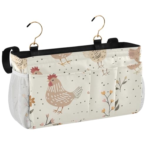Bedside Caddy Metal Frame Hanging Organizer Bunk Bed Dorm Accessories Hook And Loop Storage Bag Large Pockets Flower Cock Dots - color: Flower Cock Dots