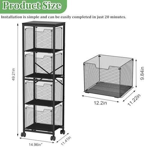 Sbanmao 4 Drawers File Cabinet, Vertical Filing Cabinets, Rolling File Cart, Hanging File Folder Organizer with Wheels, Mobile Printer Stand Utility Craft Cart for Home Office,Black - color: Black, size: 4L Drawers Only