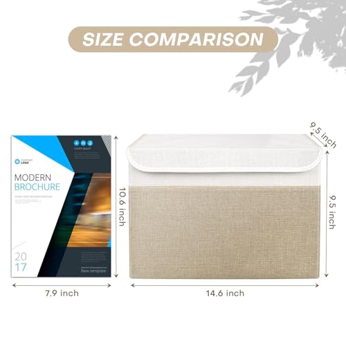 Bagnizer Large 22 Quart Linen Fabric Foldable Storage Bin Cube Organizer Basket with Flip-Top Lid & Handles, Clothes Blanket Box for Home, Office, Closet, Beige & White, 4 Pack 14.6 x 9.5 x 9.5” - color: Beige & White, size: Medium - 4 Pack