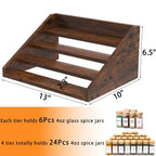 4 Step Spice Rack Organizer for Cabinet, Robust Wooden Display Riser Shelf Seasoning Organizer for Countertop Cupboard Pantry, Condiment Jar Kitchen Storage Holder Super Sturdy Stand, Rusitc Brown - size: 4-Tier