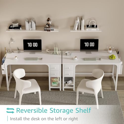Lufeiya White Computer Desk with Drawers - 47 Inch PC Desk for Small Space Bedroom Home Office, Modern Simple Study Writing Table Desks with Storage Shelf, White - color: White, size: 47 inch