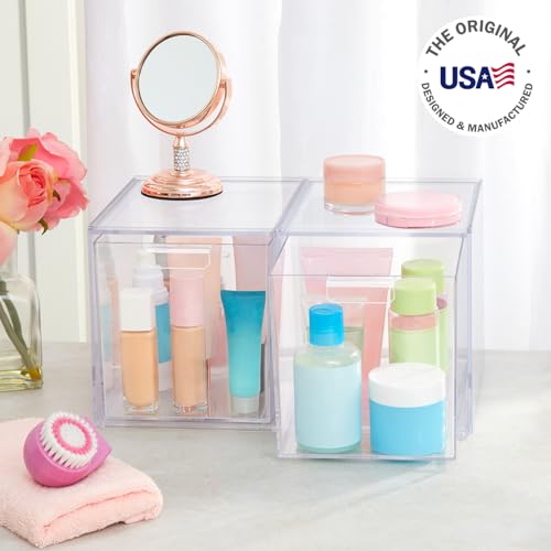 STORi Audrey Stackable Bin Clear Plastic Organizer Drawers | 2 Piece Set | Organize Cosmetics and Beauty Supplies on a Vanity | Made in USA - size: 6.75" Tall Set