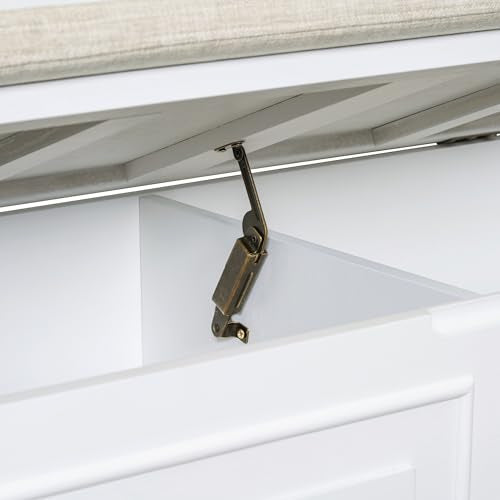 Knocbel Rustic Entry Storage Bench with Hidden Compartments and Removable Cushion, Wooden Entryway Hallway Foyer Shoe Bench Bedroom End of Bed Bench (White and Beige) - color: White and Beige