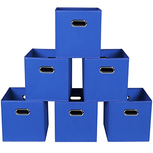 Fabric storage bins Cubes, Fabric Cube Organizer with Handle, Foldable Cube Bins for Cloth or Accessary Storage, 11x11x11, Set of 6, (Dark Blue) - color: Dark Blue, size: 6 Pack