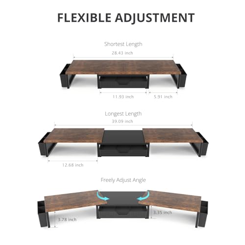 OPNICE Desk Organizers and Accessories, Dual Monitor Stand Riser with Drawer and 2 Pen Holders, Desk Shelf Wood Computer Racks for Office Workspace Organizers, Desktop Organization (Rustic Brown) - color: Rustic Brown, size: With drawer and pen holder