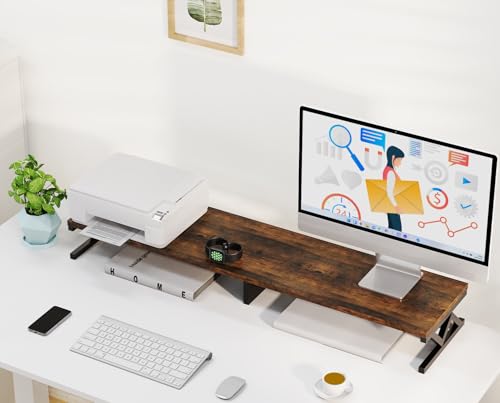 Dual Monitor Stand Riser, Large Wood Monitor Riser for 2 Monitors, Monitor Lift with Storage for Desk, Sturdy Wood&Steel Multi Screen Stand, Desktop Organizer Monitor Stand for Computer - color: Rustic Brown