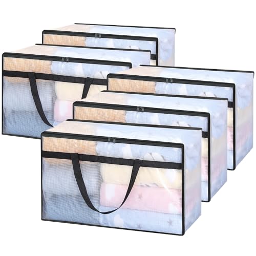 Vieshful 5 Pack 60L Clear Storage Bags with Zipper and Handles, Tear-Resistant Foldable Plastic Storage and Organizers for Clothes, Bedding, Duvets, Toys, for Closet & Moving
