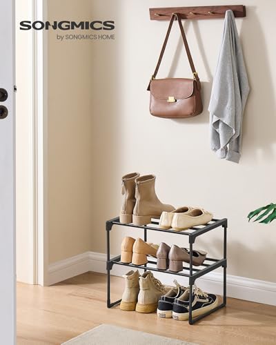 SONGMICS Shoe Rack, 2-Tier Shoe Organizer, Metal Storage Shelf, Upright or Upside Down, for 3-6 Pairs, Stackable, for Entryway, 11.8 x 16.7 x 14.8 Inches, Black ULSA002B01 - color: Black, size: 2 Tiers (16.7"W)