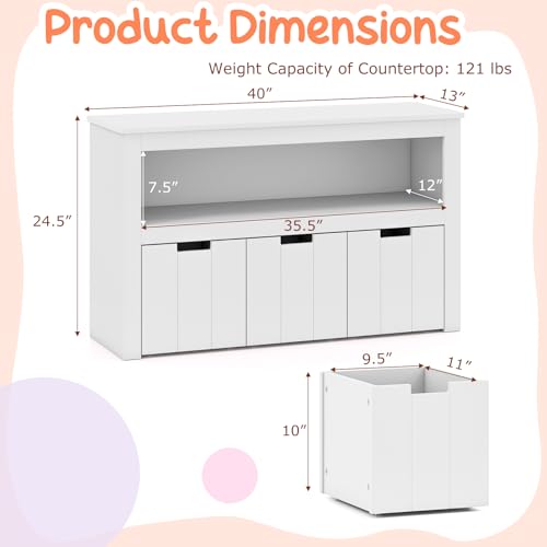 GLACER Toy Storage Organizer, Wooden Montessori Shelf with 3 Movable Drawers, Hidden Wheels, Toy Box for Boys and Girls, Kids Storage Organizer for Playroom, Nursery, Kindergarten, Living Room (White) - color: White