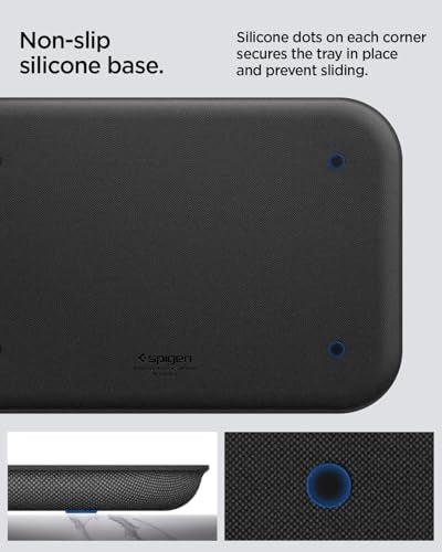 Spigen Modern Valet Tray Premium PU Storage Stylish Organizer Designed for Entryway Bedside Nightstand Desk for Key, Wallet, Watch, Phone, Jewelry, and Everyday Carry Accessories - Black (Catchall) - size: Catchall