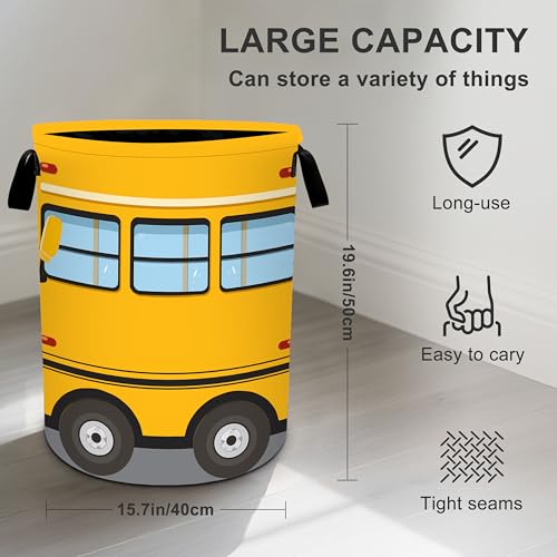 Bus Laundry Basket Storage Bin Foldable Laundry Hamper Clothes Storage Bucket Organizer 19.6x15.7 Inch For Laundry Room/Bedroom/Bathroom - color: Bus
