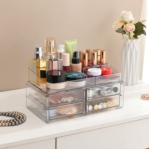 ZHIAI stackable storage drawer, transparent cosmetics storage box, cosmetics and beauty products storage organizer, suitable for makeup room, bathroom, storage room, home - color: 4 short draws