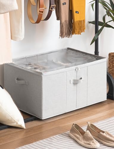 StorageWorks Shoe Organizer for Closet, Fits up to 24 Pairs, Shoe Cubby Storage Containers with Adjustable Dividers and Clear Cover, Grey - color: Grey, size: Large