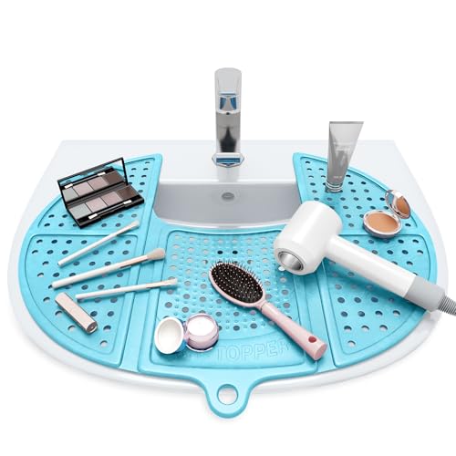 Sink Topper Bathroom Counter Cover & Storage Saver, Foldable Mat for Hot Tools, Hair Styling & Makeup, Beauty Brush Cleaning Mat, RV Camper Sink Cover & for Small Spaces (Standard Pacific Blue) - color: Pacific Blue, size: Standard
