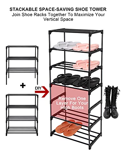 LNYZQUS Upgrade 4-Tier Small Shoe Rack, Metal Stackable Kids Shoe Shelf Storage Shoe Stand Organizer for Closet Entryway Hallway,Zapateras Organizer for Shoes(Black) - color: Black
