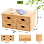 ZOOFOX Bamboo Desk Organizer, 100% Natural Bamboo Tabletop Storage Box with 4 Drawers, Night Stand Table Organizer, Wooden Desktop Drawer Organizer for Makeup Vanity Office Supplies