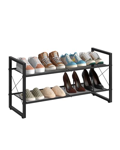 CHOEZON Shoe Rack, 2-Tier Shoe Rack for Closet, Metal Shoe Storage Organizer, Shoe Rack for Entryway, Shoe Shelf with Adjustable Feets, for Entryway, Hallway, Living Room, Bedroom, Black TXJ12BB - size: 30"L x 10.4"W x 15.4"H