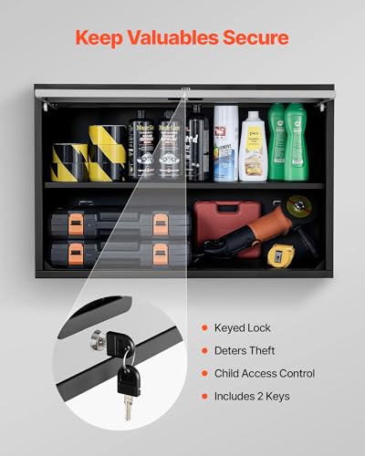 VEVOR Metal Wall Cabinet, 30.31 x 12.01 x 19.69 Inch, Floating Garage Tool Cabinet with Up-Flip Door and Shelf, 240 lbs Load Capacity, Fit for Garage, Basement, Kitchen, Warehouse Assembly Required - style: Upgrade Flip up 20"