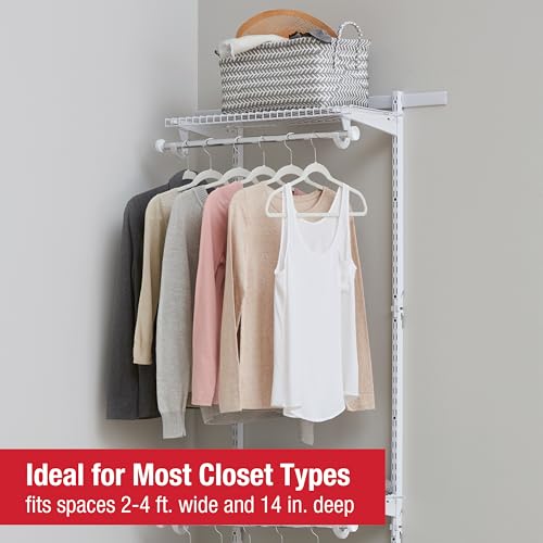 Rubbermaid Configurations Custom Closet Kit 2-4 Ft. Adjustable Metal Wire Shelving White Finish Expandable Organization System Hardware Included for Home Closet/Pantry/Laundry/Mudroom - color: White, size: 2-4 Feet