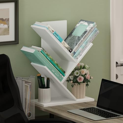 Furinno Tree Book Shelf, 3-Tier Bookshelf with Angled Open Shelf, Tree Bookcase for Room Decor, 8.4 x 15.7 x 21.3, for Organization and Storage, for Living Room, Bedroom, Home Office, White - color: White, size: 3-Tier Tree Bookcase