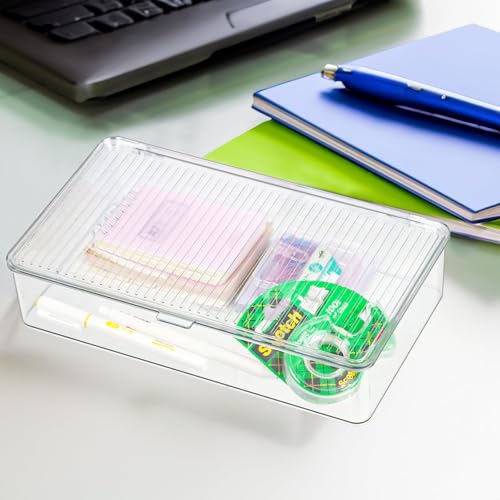ZEXALOR Clear Plastic Storage Bin with Lid, Organizer for Pantry, Office, Bathroom, Kitchen, Snack, Tea Bag, Coffee Container (Small) - size: Small