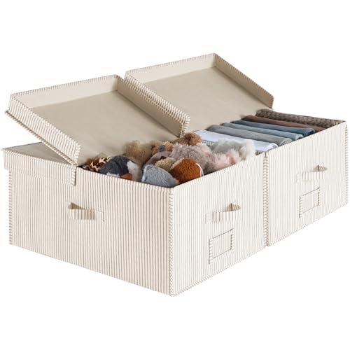 StorageWorks Extra Large Storage Bins with Lids, 55L Decorative Organizer with Divider Board, Fabric Boxes with Handles, Khaki and Beige Stripes, 2-Pack - color: Khaki and Beige Stripes, size: Jumbo