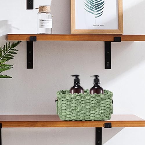 Small baskets for Organizing,Cute woven Storage basket with recycled paper rope for Shelves Bathroom,Little decorative basket,Set of 3 (Dark Green) - color: Dark Green