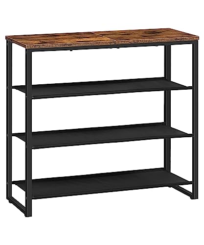 HOOBRO Shoe Rack, 4 Tier Shoe Storage Organizer with 3 Oxford Fabric Shelves and Top Panel, Holds 12-16 Pairs of Shoes for Entryway and Closet, Industrial, Rustic Brown BF47XJ01G1 - color: Rustic Brown + Black, size: 29.5"L x 11.2"W x 23.4"H